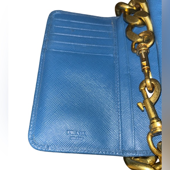 Prada | Bags | Wallets | Blue Saffiano Leather Bifold Wallet Unbranded Chain - Picture 5 of 7